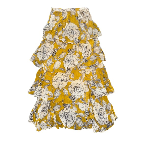 Z1 Anthropologie Mosier Yellow Floral Tiered Maxi Skirt Chiffon Boho Size 4 - Picture 7 of 12